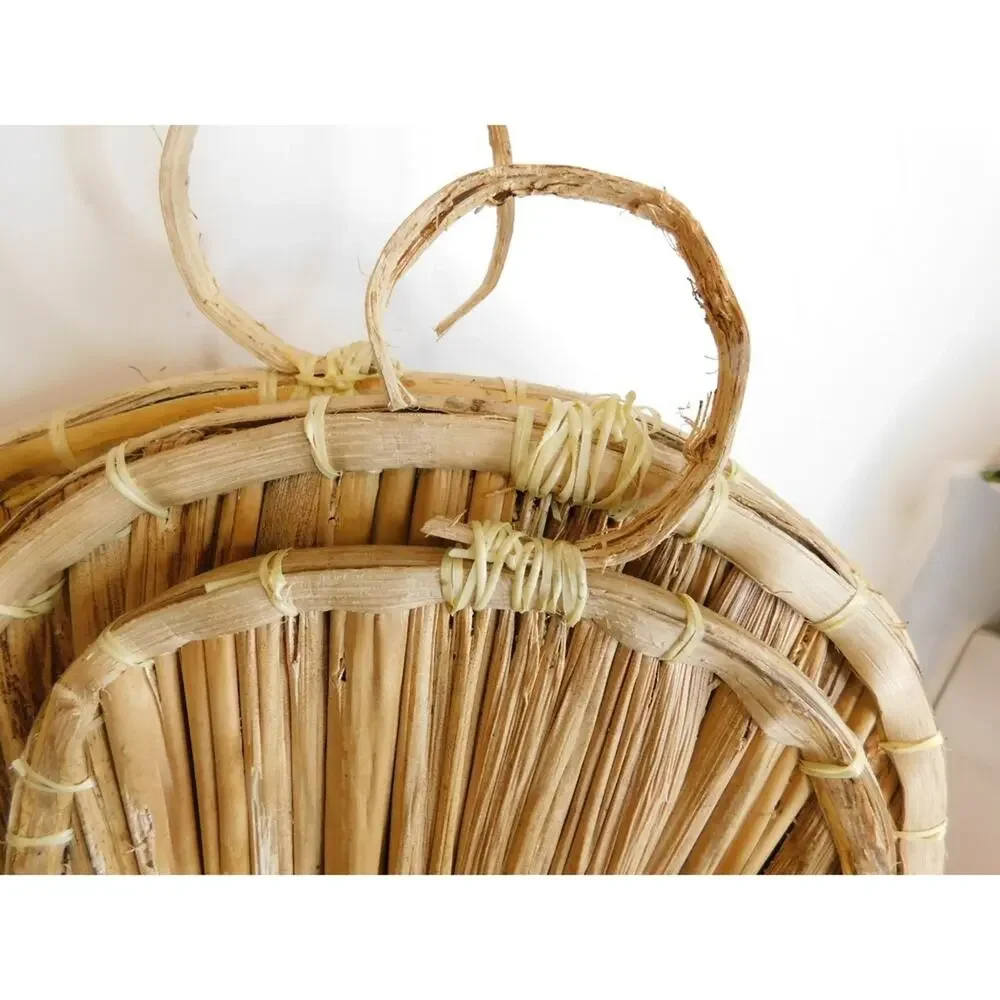 Woven Corn Husk Wall Baskets Boho Farmhouse Fall Harvest Decor Set of 3